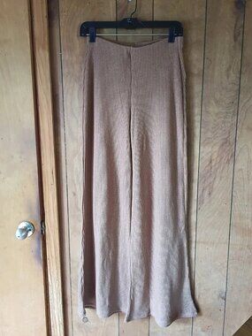 Zenana Womens Medium Ribbed Knit Wide Leg Lounge Pants Brown Elastic Waist NWOT
